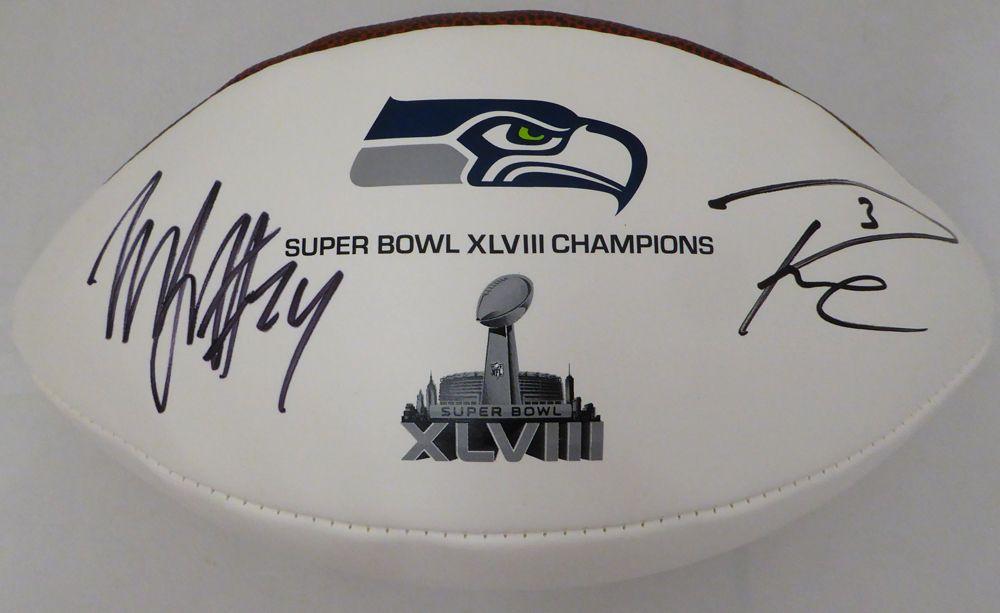 XLVIII Logo - Russell Wilson & Marshawn Lynch Autographed Super Bowl XLVIII