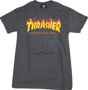 Thrasher Fire Logo - Thrasher Magazine Flame Fire Logo T Shirt Tee Charcoal OG Skateboard