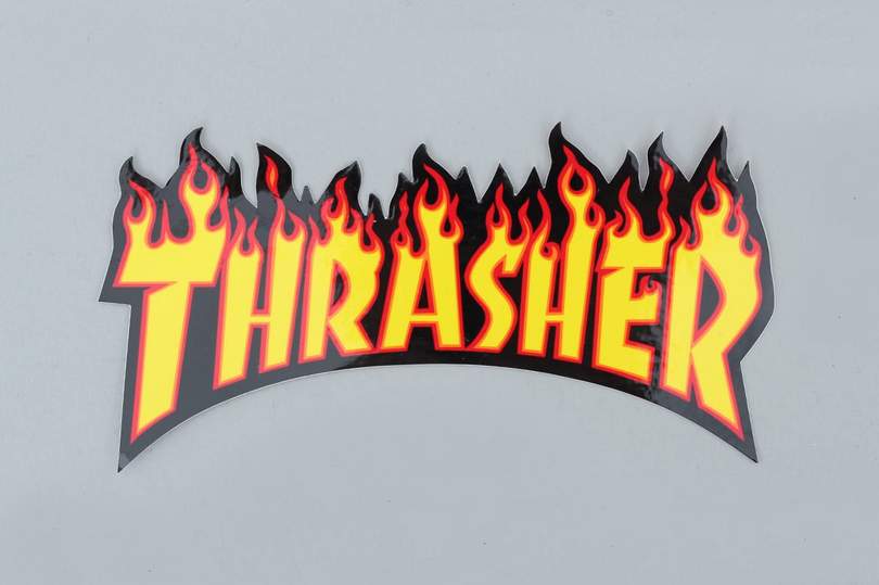 Yellow City Logo - Thrasher Flame Logo Sticker Black / Yellow from Slam City Skates ...