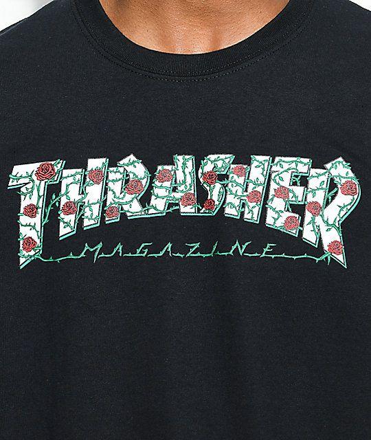 Rose Thrasher Logo - Thrasher Roses Black T Shirt
