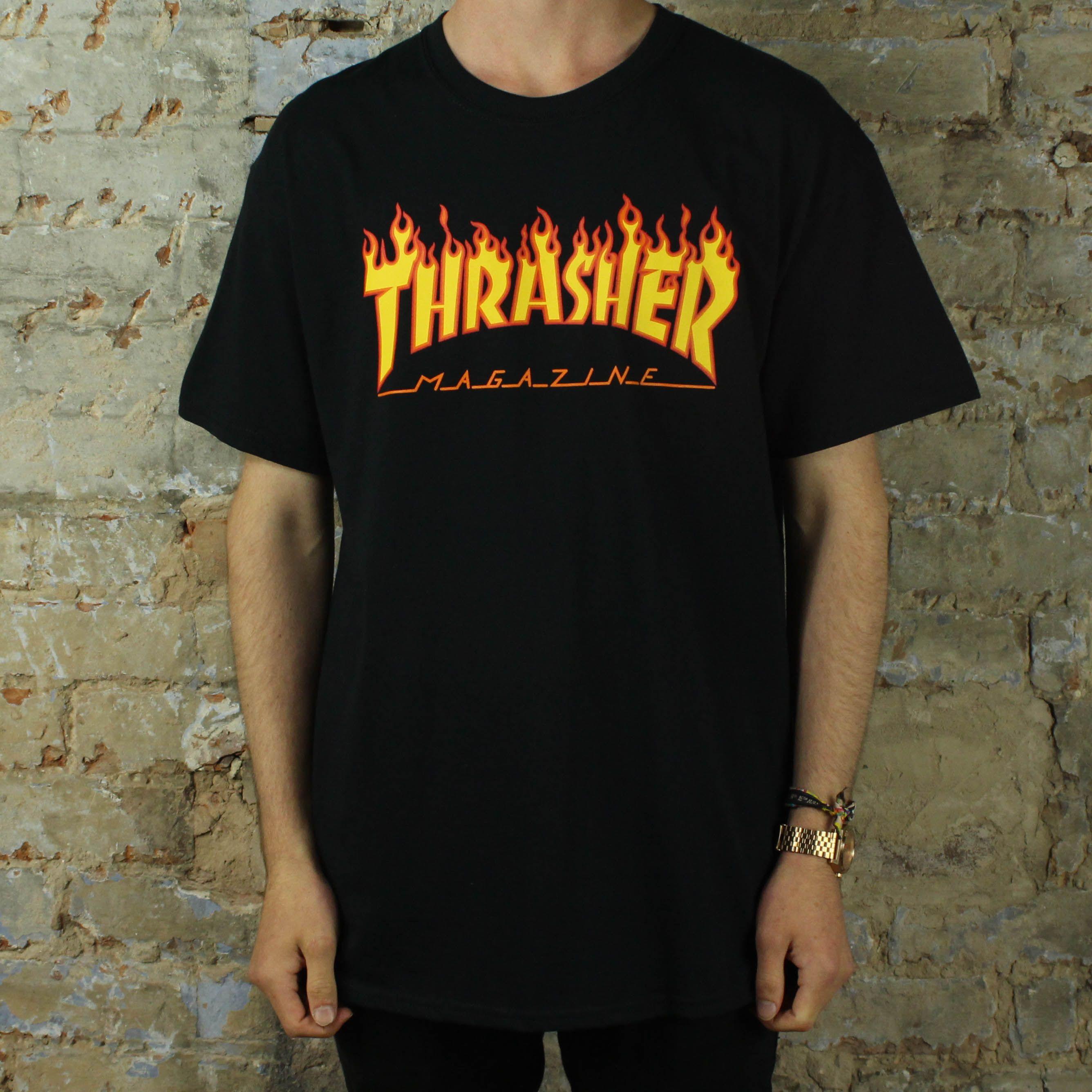 Thrasher Fire Logo - Thrasher Flame Logo T-shirt - Black - Remix Casuals