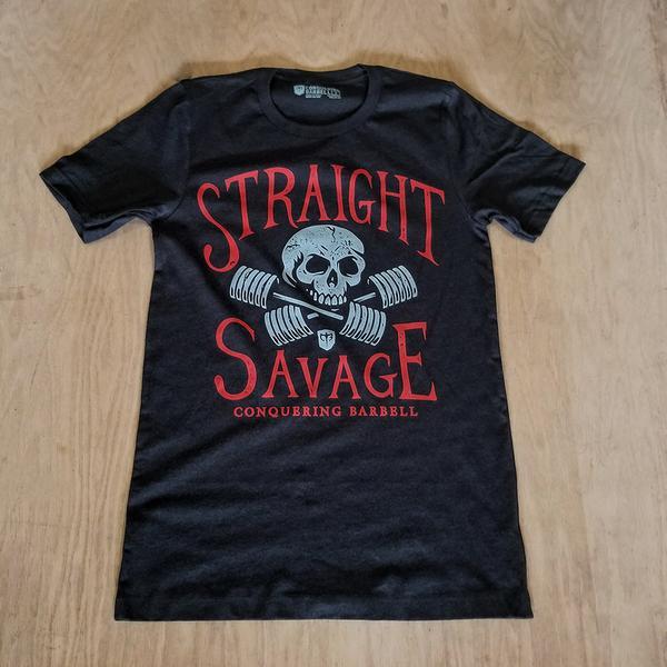 Straight Savage Logo - Straight Savage - on Black Tee | Conquering Barbell