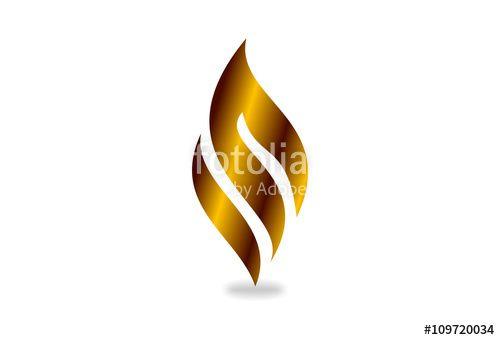 Gold Flame Logo - I N or M Vector logo design, 3D gold fire shape. Business