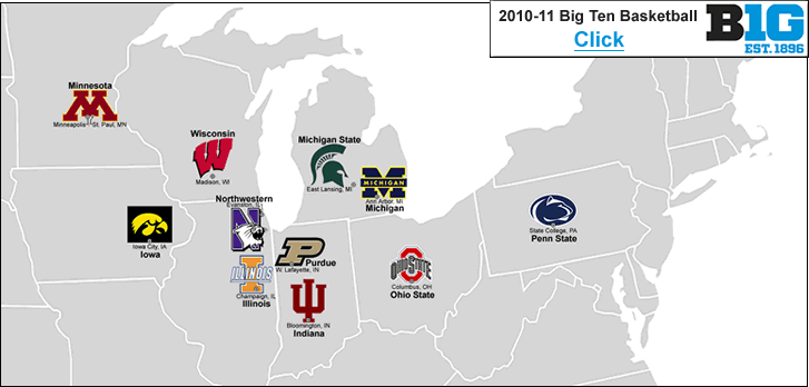 Basketball Big 10 Logo - NCAA Basketball: The Big Ten Conference – Conference map, with ...