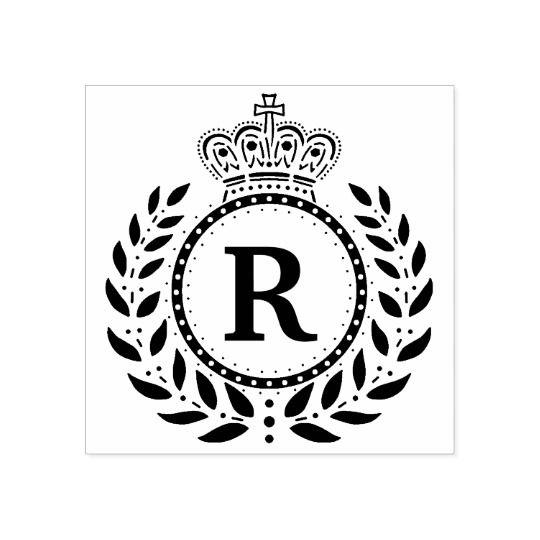 Black and White Crown Logo - Royal Laurel Wreath Crown Monogram | Black White Rubber Stamp ...