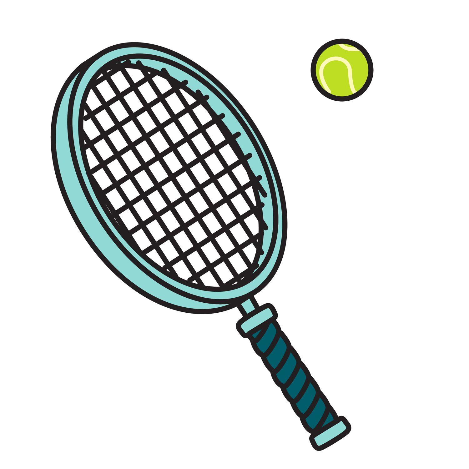 Blue and Green Tennis Racket Logo - Tennis Racket & Ball — Simple vector illustration of a light blue ...