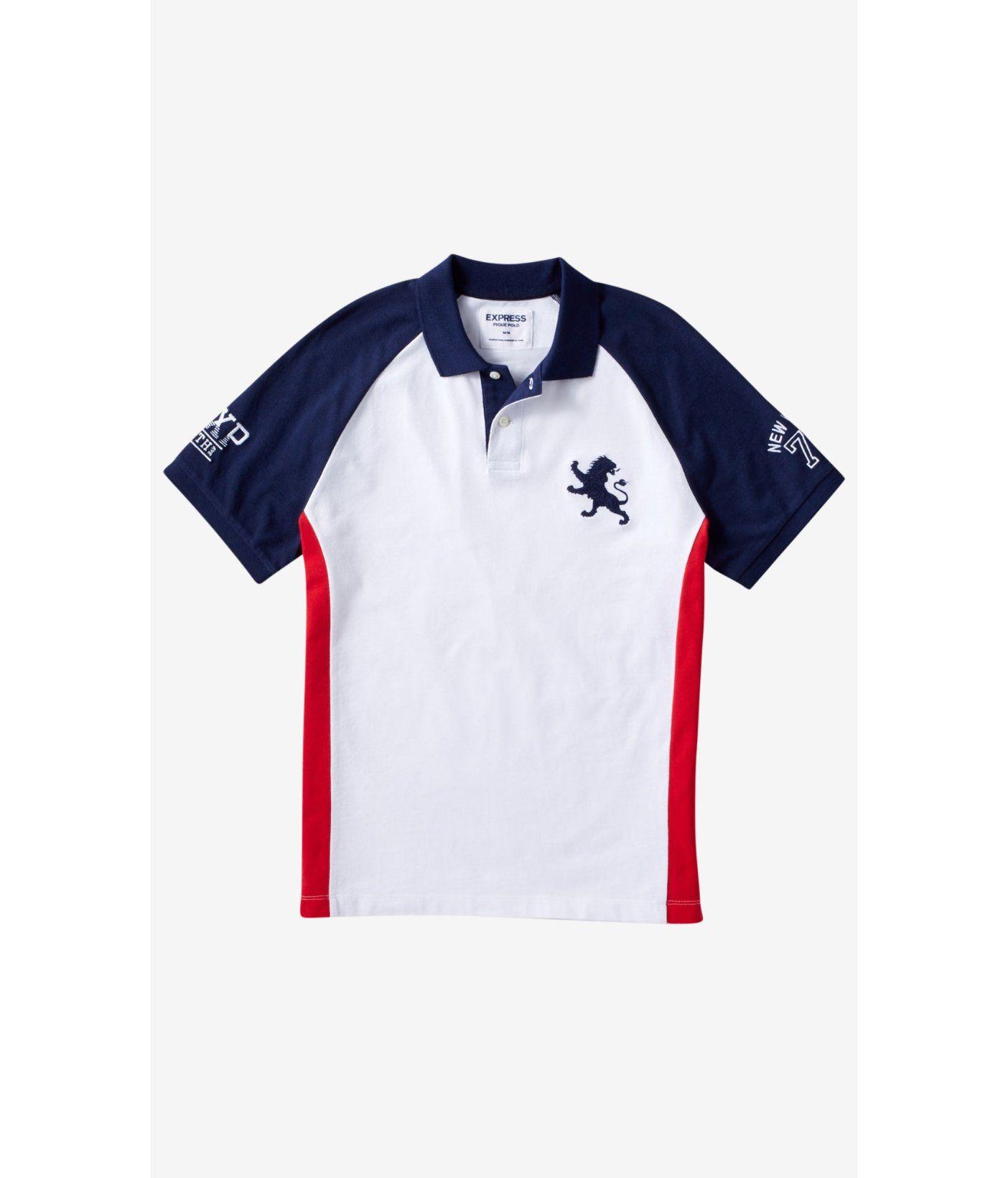 Polos with a Lion Logo - Express Color Block Raglan Sleeve Large Lion Polo in White for Men ...