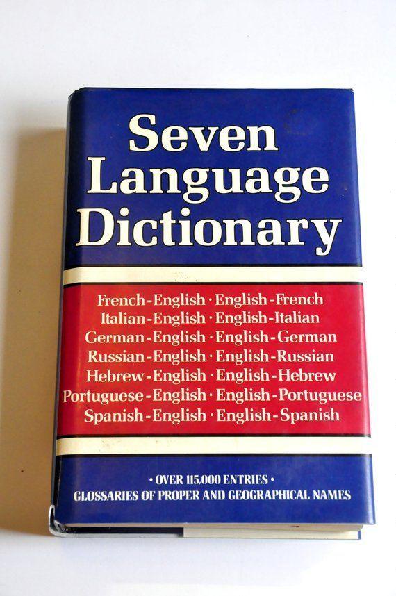 Red Foreign Language Logo - Seven Language Dictionary. Vintage Dictionaries. Language