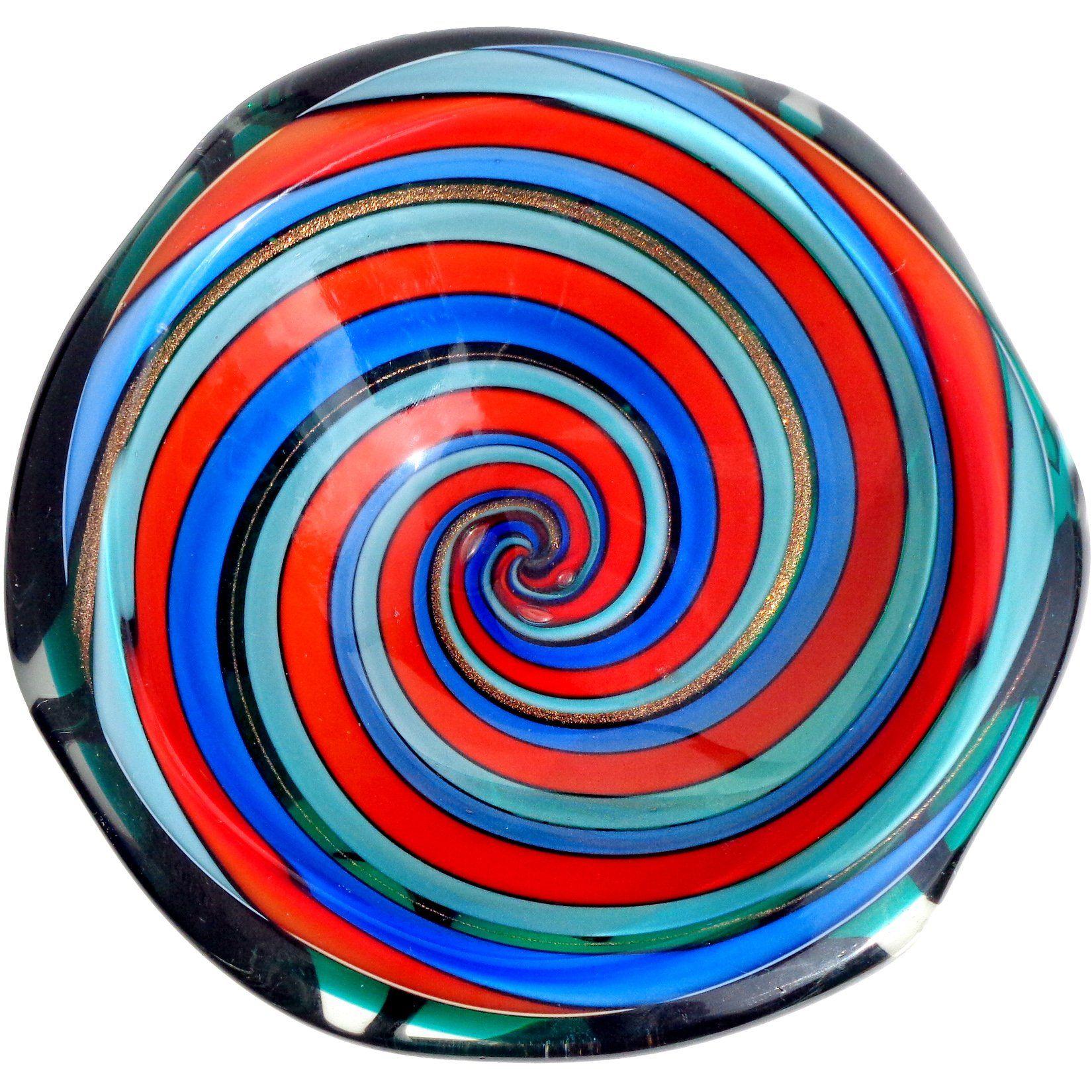 Red-Orange Blue Swirl Sphere Logo - Murano Red Blue Aqua Optic Swirl Italian Art Glass Decorative
