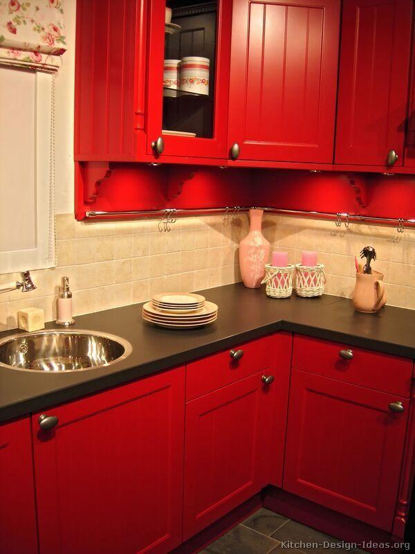 Red and Black Appliance Logo - black+cabinets+black+appliances+red+walls+kitchen | ... kitchens ...
