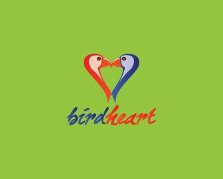 Heart Bird Logo - Bird Heart Logo design - Beautiful logo with two birds - parrots ...