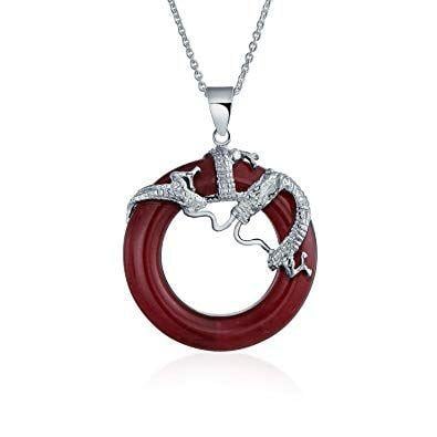 Red Open Circle Logo - Bling Jewelry Open Circle Rhodium Plated Dyed Red Jade Dragon ...
