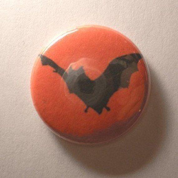 Black Bat with Red Circle Logo - Gothic Red and Black Bat One Inch Pin Back Button