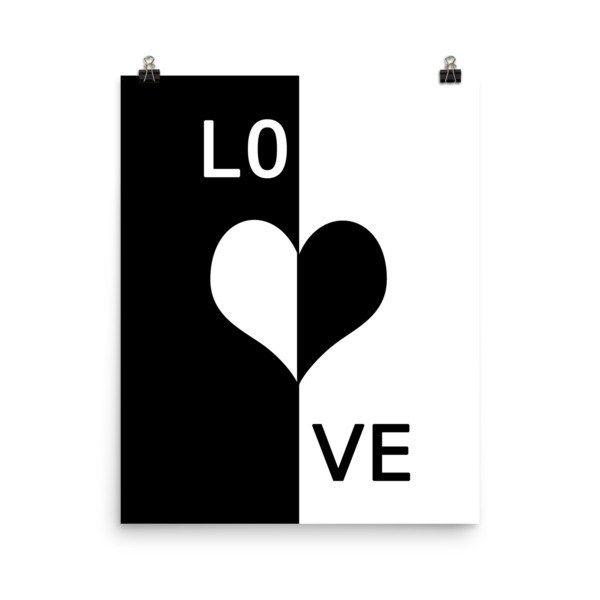 Heart Black and White Logo - Love Theme Black White Heart Minimal Style Paper Poster – wenjr.com