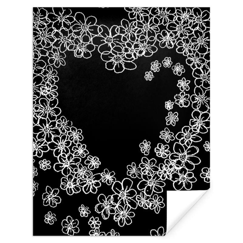 Black and White Heart Logo - Delicate Black and White Heart of Flowers gift wrap sheet