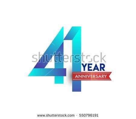 Blue and Red Ribbon Logo - forty one years anniversary celebration logotype blue colored