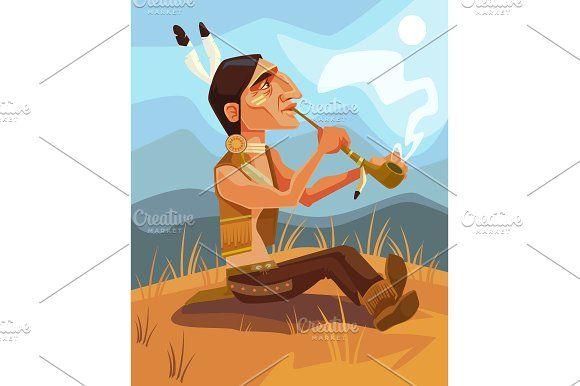 Indian Smoking Pipe Logo - Indian shaman smoking pipe of peace Illustrations Creative Market