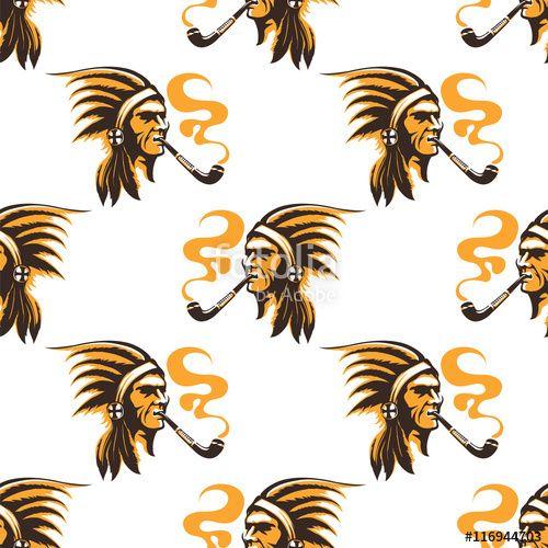 Indian Smoking Pipe Logo - Seamless pattern with native american indian with pipe smoking