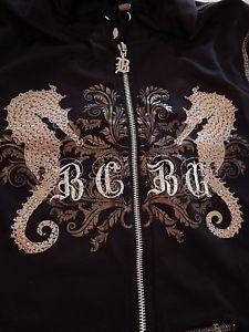 BCBG Logo - BCBG MAX AZRIA Studded Logo Velour Black Zip Up Hoodie Sweater Zip ...