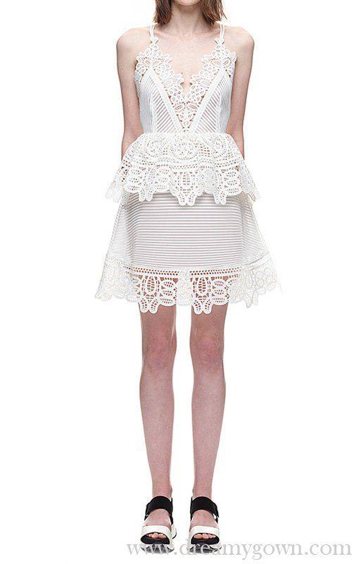 BCBG Logo - Lace Self Portrait Trimmed Peplum Cocktail Dress White, bcbg sandals