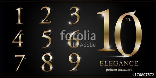 Metallic Colored Logo - Set of Elegant Gold Colored Metal Chrome numbers. 1, 2, 3, 4, 5, 6 ...