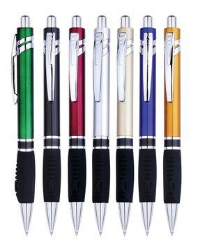 Metallic Colored Logo - Custom Logo Metallic Color Ball Pen With Colored Rubber Gripper