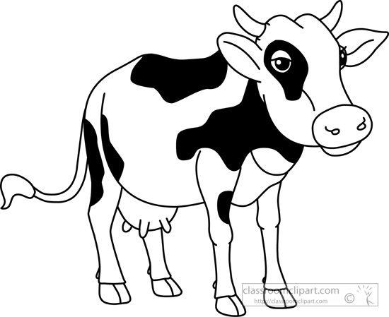 Black and White Cow Logo - Animals Clipart- cow-black-white-outline-910 - Classroom Clipart