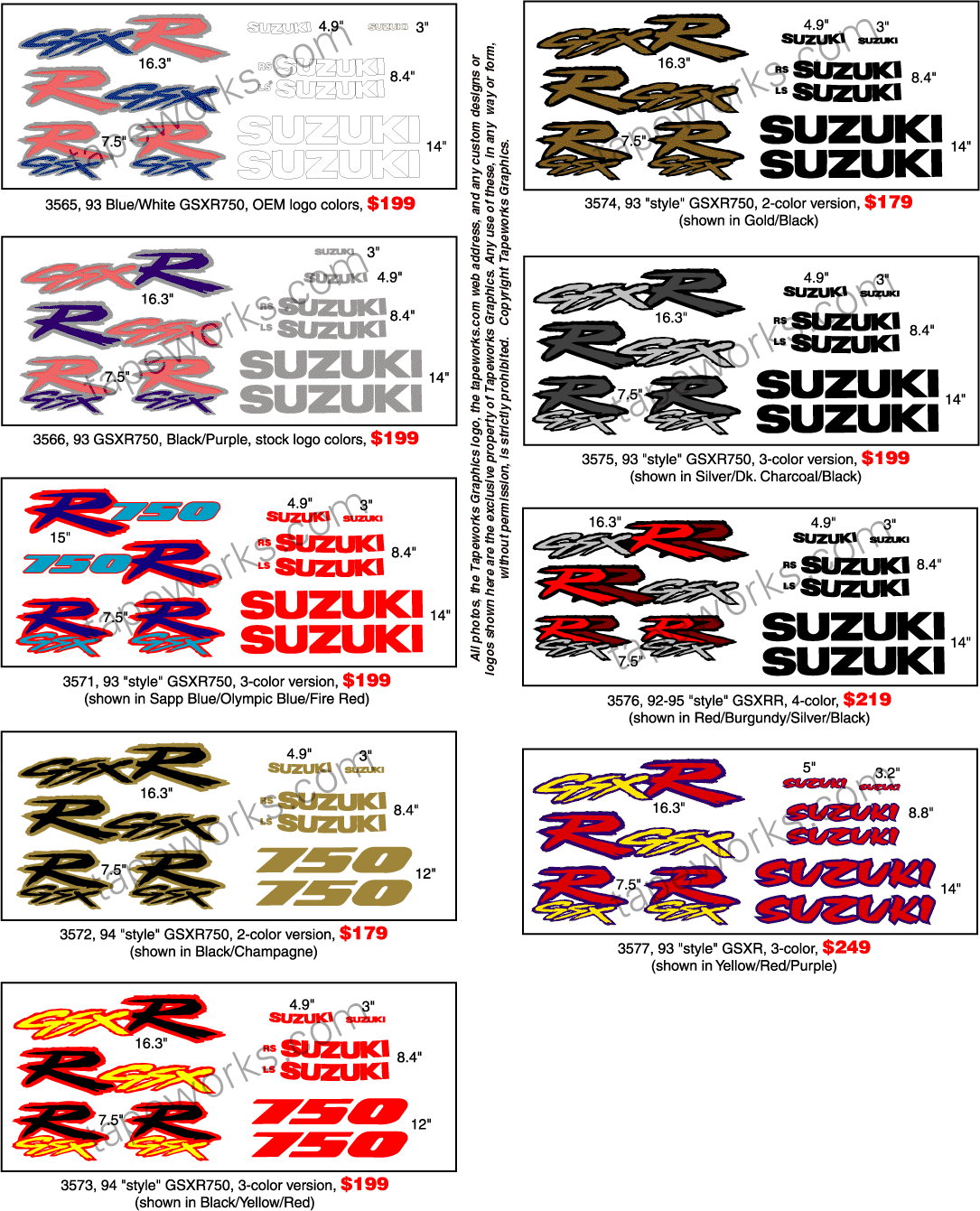 Metallic Colored Logo - 1993 - 1994 GSXR750 Logo Sets