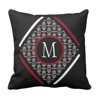 Two Red and White Square Logo - Red & White Monogram With Asian Inspired Patterns Throw Pillow