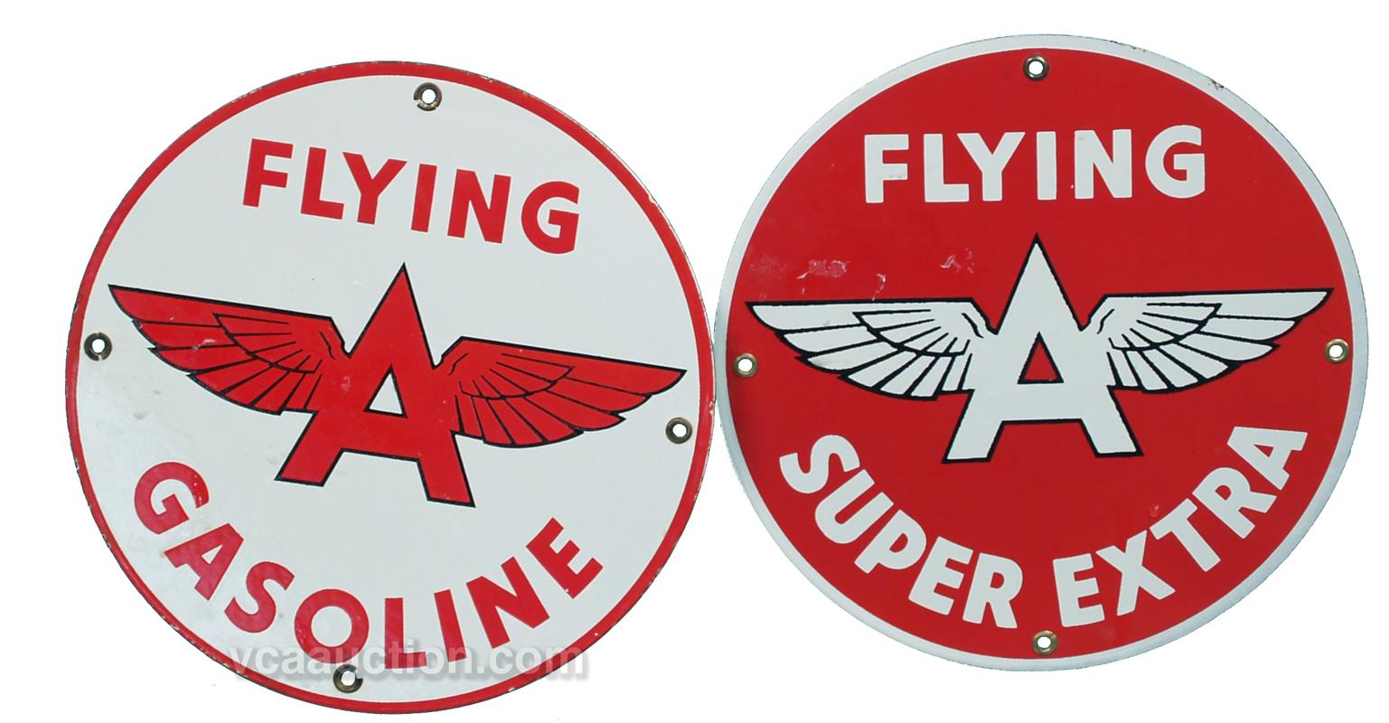 Flying a Gas Logo - Lot Of 2 Flying A Gasoline Porcelain Signs - Each 10