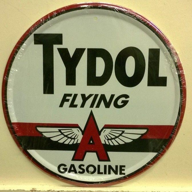 Flying a Gasoline Logo - Tydol flying a gasoline logo vintage style 12 round metal gas sign