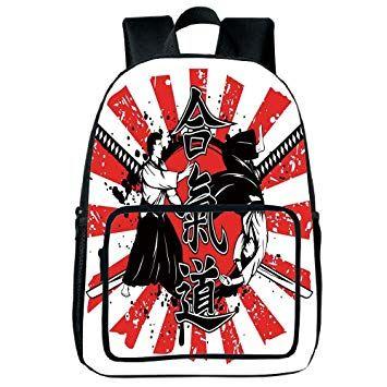 Two Red and White Square Logo - Strong Durability Square Front Bag Backpack, Japanese