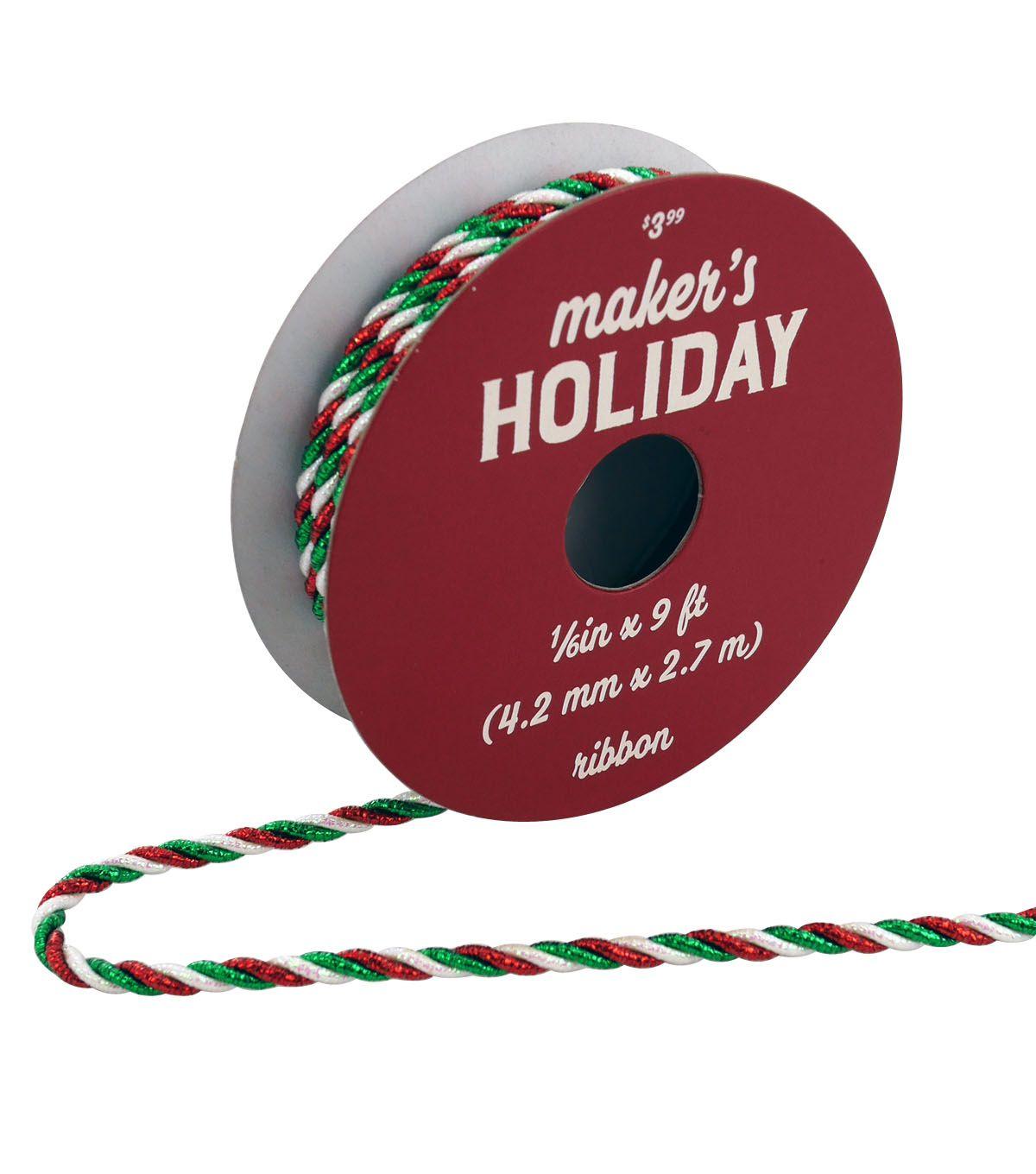 Red Green Twist Logo - Maker's Holiday Metallic Twist Ribbon 1/6''x9'-Red, Green & White ...