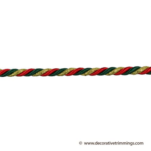 Red Green Twist Logo - 1/4 Inch Red/Green/Gold Twist Cord | Decorative Trimmings LLC