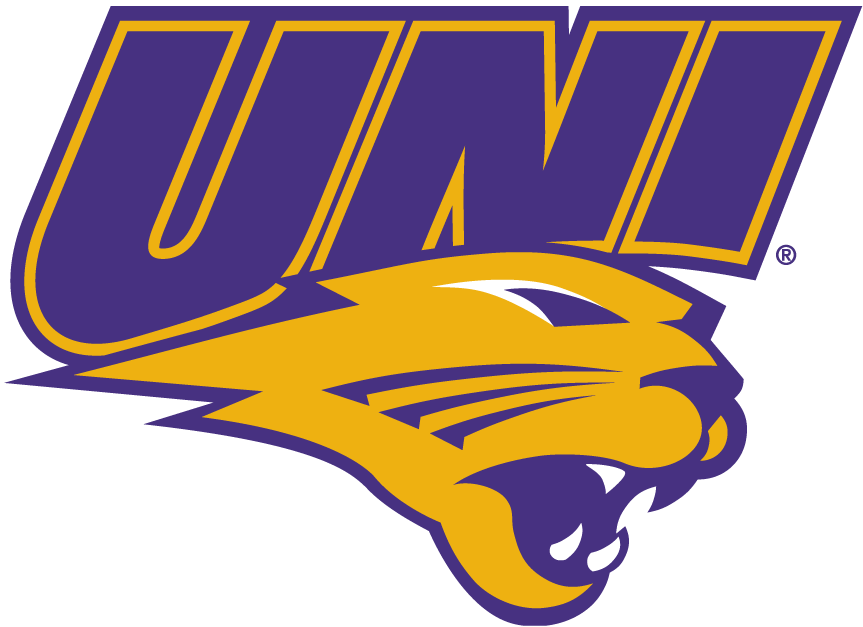 Yellow Panther Logo - Northern Iowa Panthers Primary Logo (2002) - UNI in purple over ...
