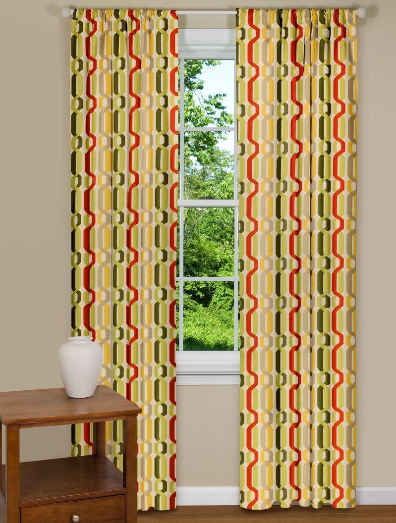 Red Green Twist Logo - Trendy Window Curtain Panel With Twist Design in Yellow, Red, and Green