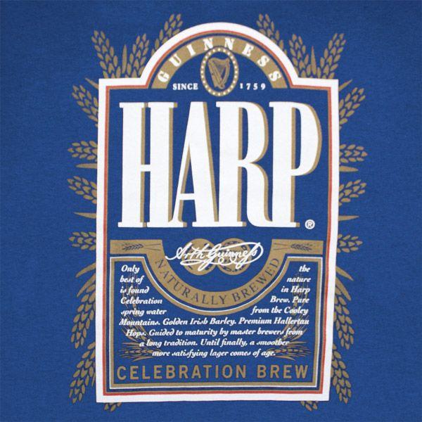 Classic Harp Beer Logo - Harp Lager Guinness 2-Sided Blue Graphic Tee Shirt