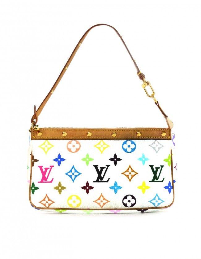 Multicolor Louis Vuitton Logo - Louis Vuitton LV White/Multicolor Monogram Pochette Bag W/ Studs