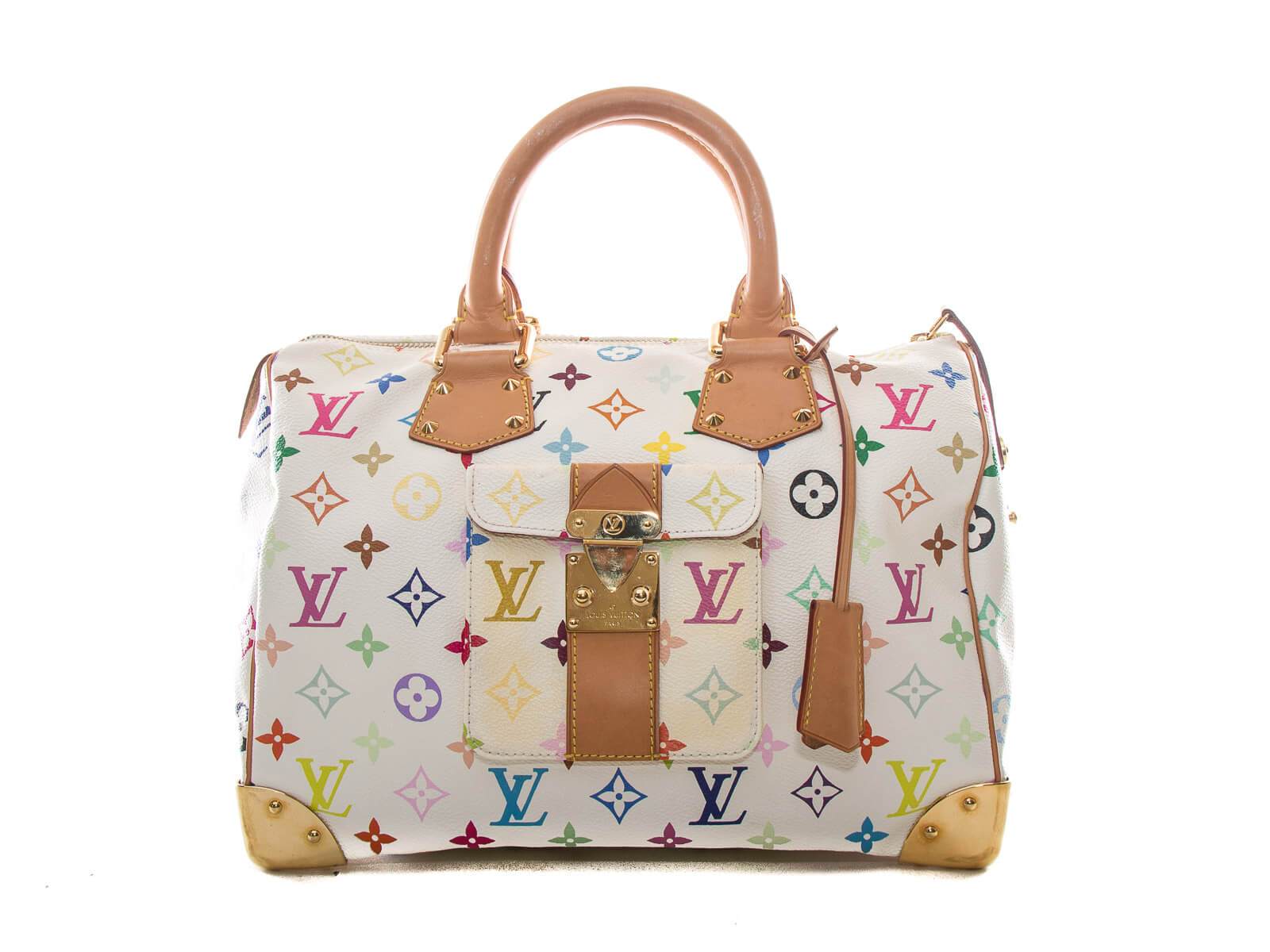 Multicolor Louis Vuitton Logo - Authentic Louis Vuitton Multi-color White Speedy 30 Handbag M92643 ...