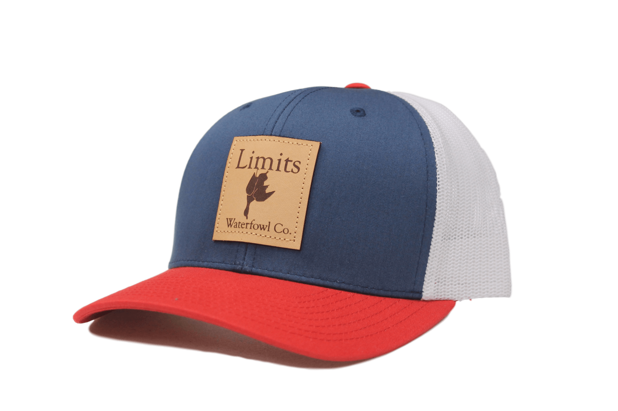 White and Red Square Logo - Square Patch Logo Trucker-Red, White, Blue - Limits Waterfowl Co.