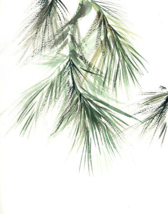 Pine Tree Branch Logo - Pine tree branch minimalist art print, botanical watercolor print