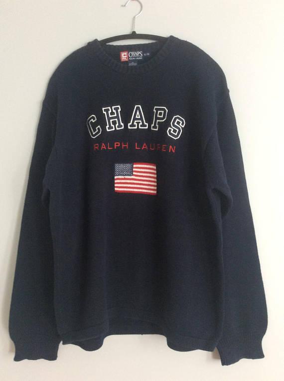 Chaps Clothing Logo - Vtg 90s Chaps Ralph Lauren American Flag Logo Sweater XLarge ...