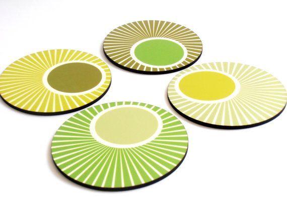4 Green Circles Logo - Green Circles Decorative Patterned Kitchen Drink Coasters of 4