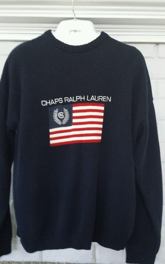 Chaps Clothing Logo - Ralph Lauren Chaps Sweater American Flag Hand Framed XXL Mens Navy ...