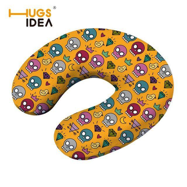 Multi Color U Logo - HUGSIDEA Multi color U shape Pillow Printed Skull Travel Neck ...