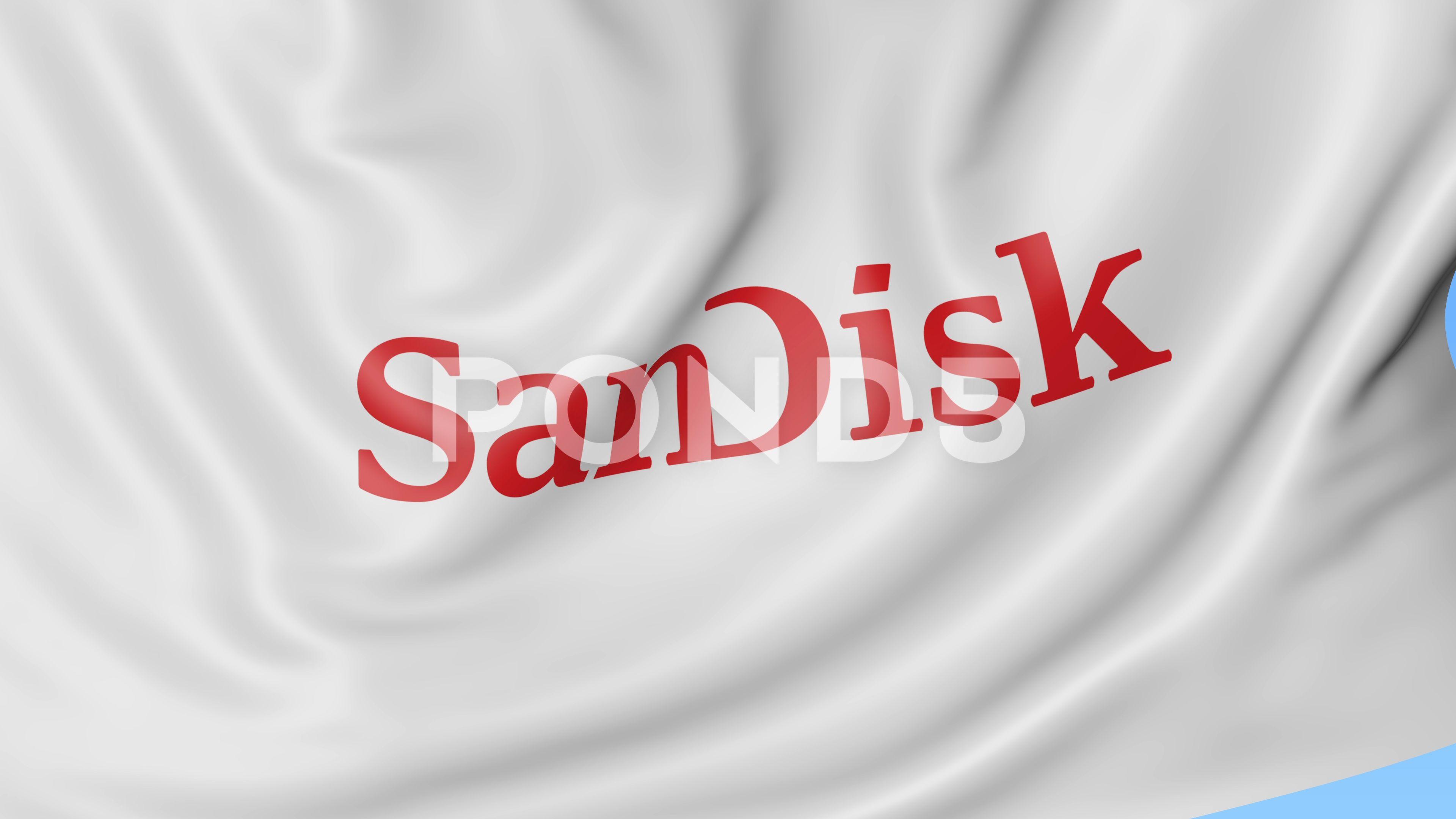 SanDisk Logo - Waving flag with SanDisk logo. Seamles loop 4K editorial animation