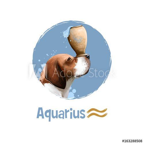 Air Element Logo - Digital art illustration of astrological sign Aquarius. 2018 year of ...