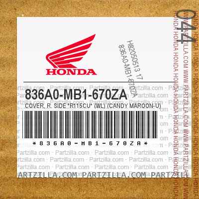 Maroon U Logo - Honda 836A0-MB1-670ZA - COVER, R. SIDE *R115CU* (WL) (CANDY MAROON-U ...