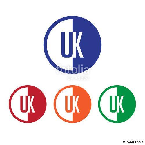 Half Red Half Blue U Logo - UK initial circle half logo blue, red, orange and green color Stock