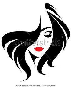 Girl with Flowing Hair Logo - illustration of women short hair style icon, logo women face